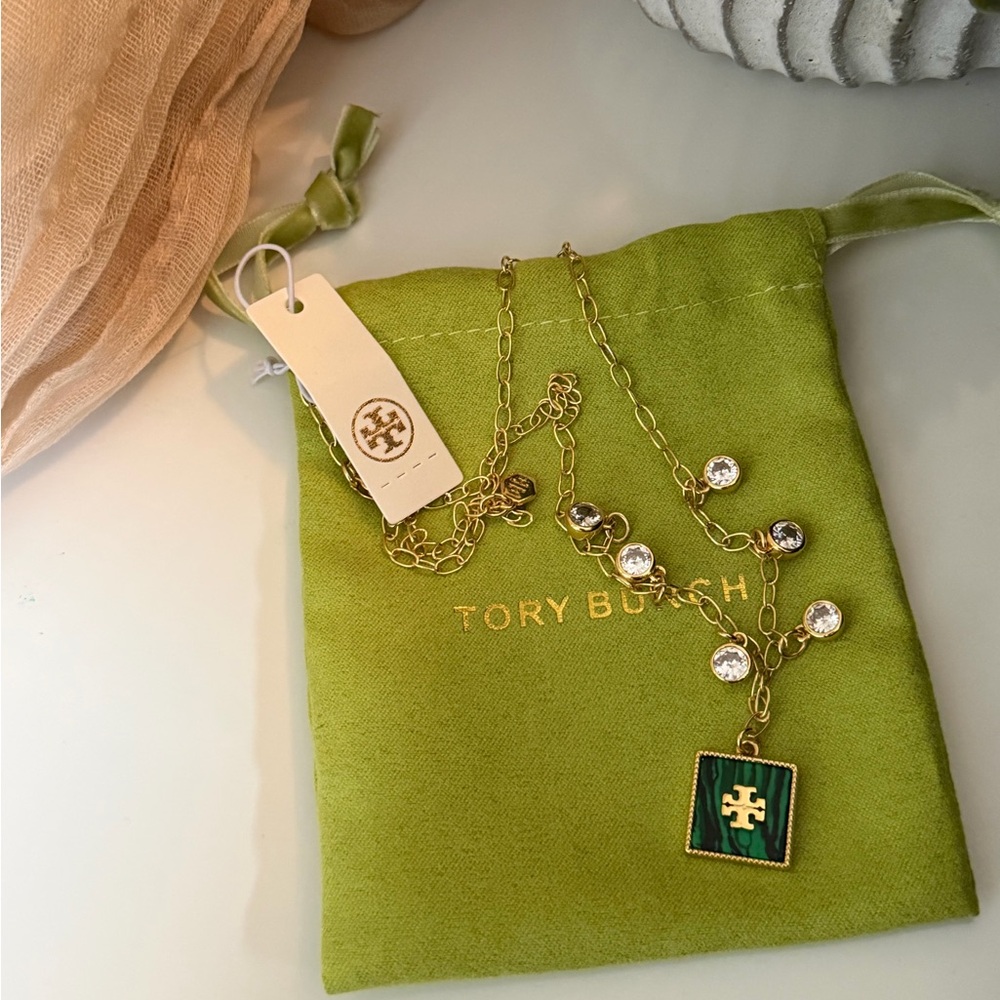Tory Burch Gold Necklace with Green Pendant